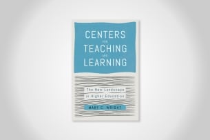 The cover of Mary C. Wright's book, Centers for Teaching and Learning, which is blue and white, on a white background.