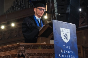 Former TKC president Stockwell Day speaking at commencement