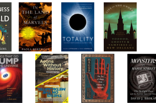 Book jackets for eight different books featured in the accompanying review.